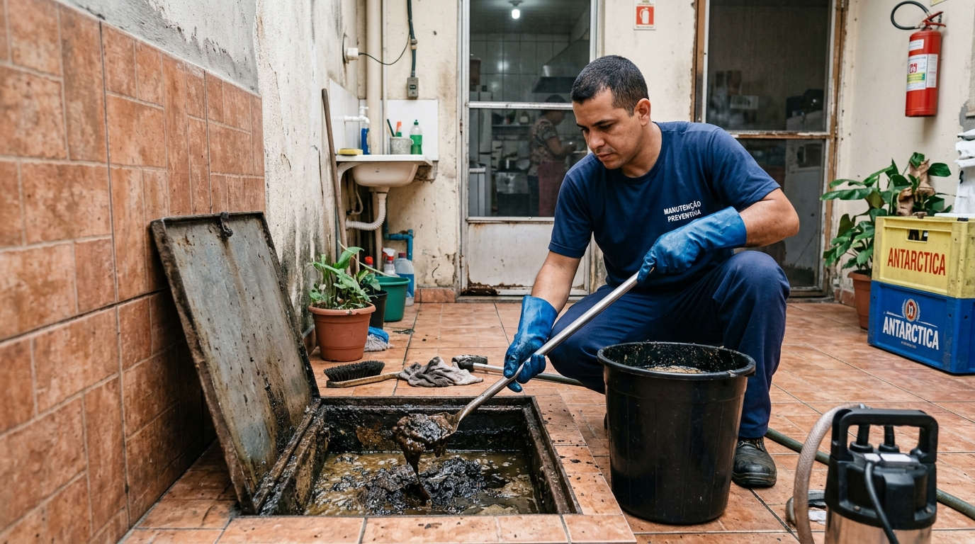 Equipe de limpeza de caixa de gordura em Belém-PA